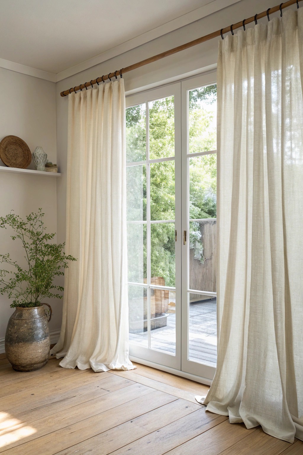 Elevate your space: high & wide linen curtains for sunlit serenity.