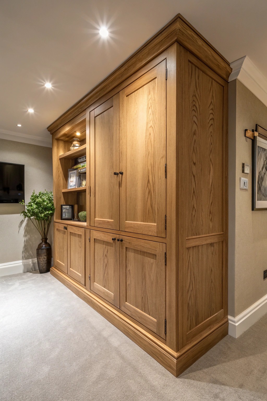 Sleek built-in storage: effortless style for your home theater sanctuary.