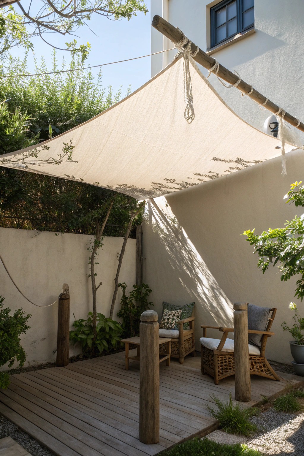 Simple DIY shade sail: affordable elegance for your patio retreat.