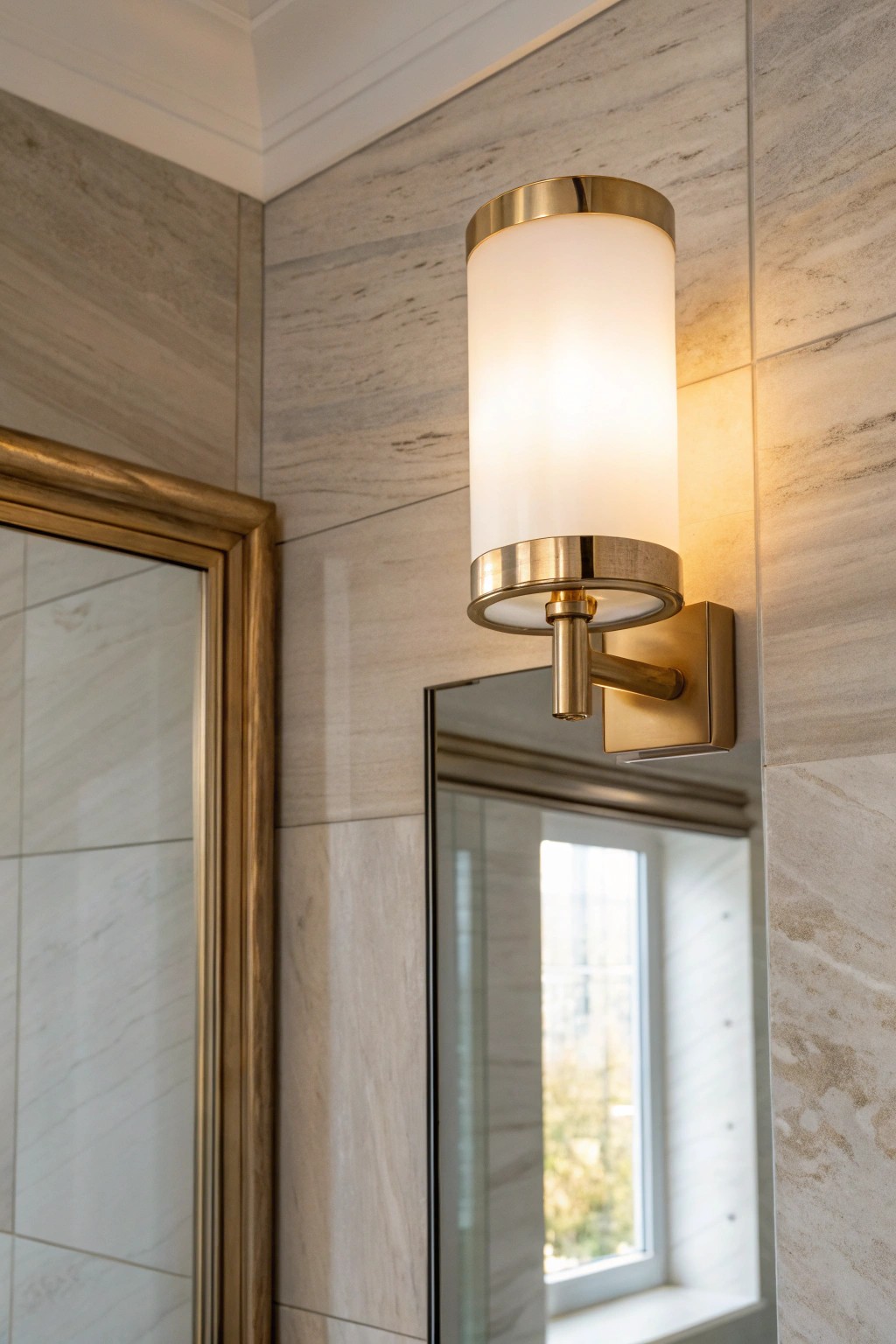 Brighten your small bathroom with layered lighting that feels like sunshine.