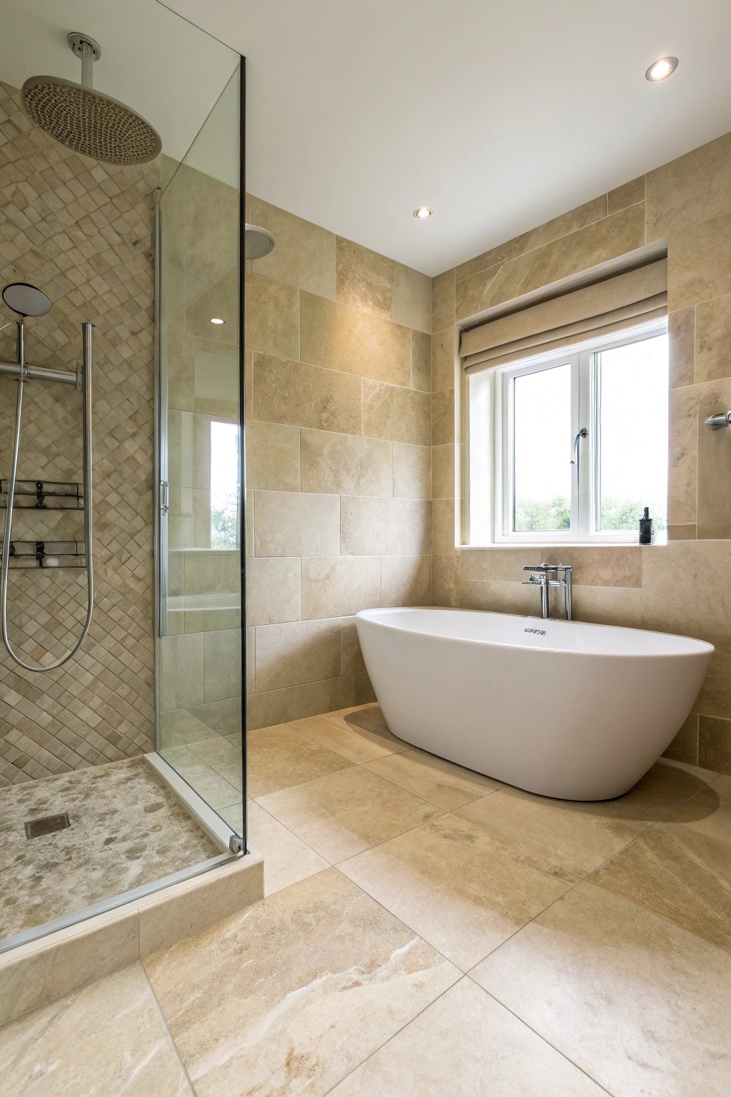 Seamless floor transitions: unify your tub and shower for effortless elegance.