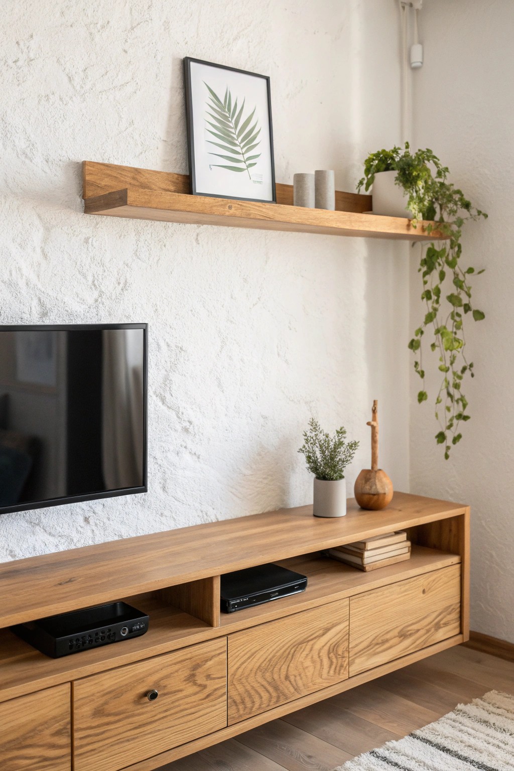 Elevate your TV area with a beautifully simple floating shelf display.