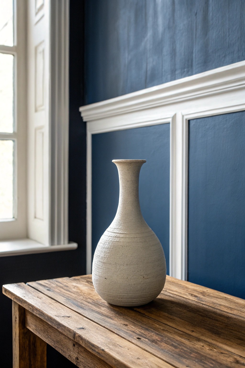 Moody navy walls make artisanal details shine.