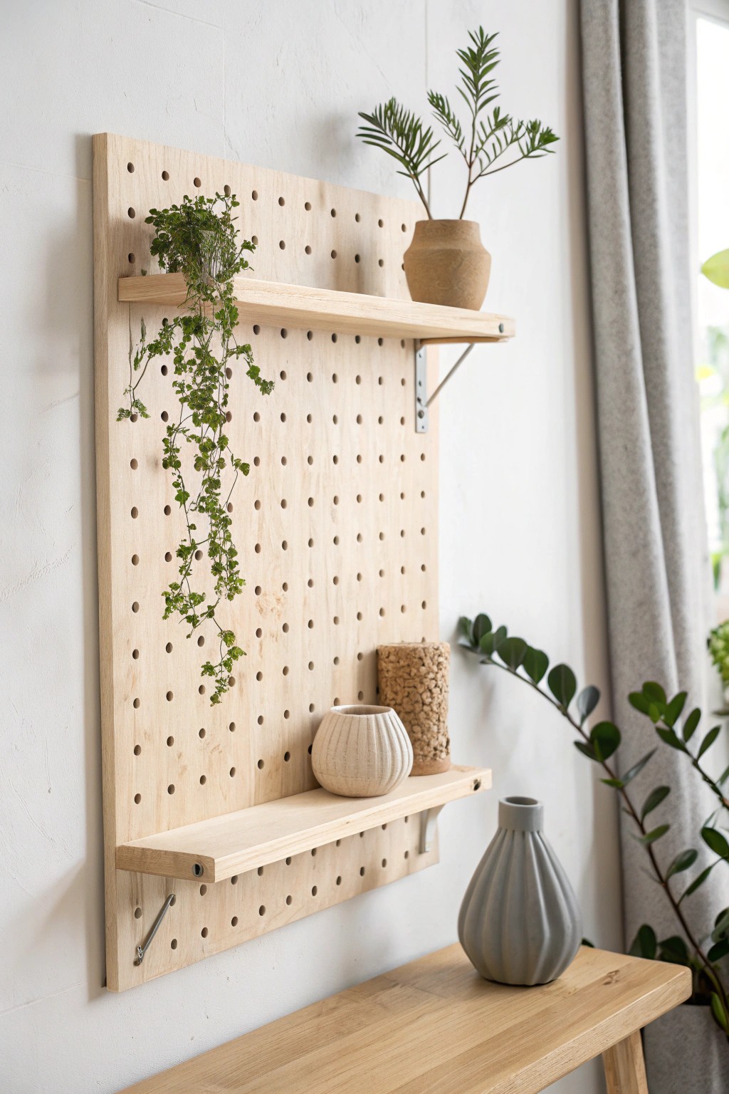 Effortless flexibility: a pegboard shelf that adapts to your style.