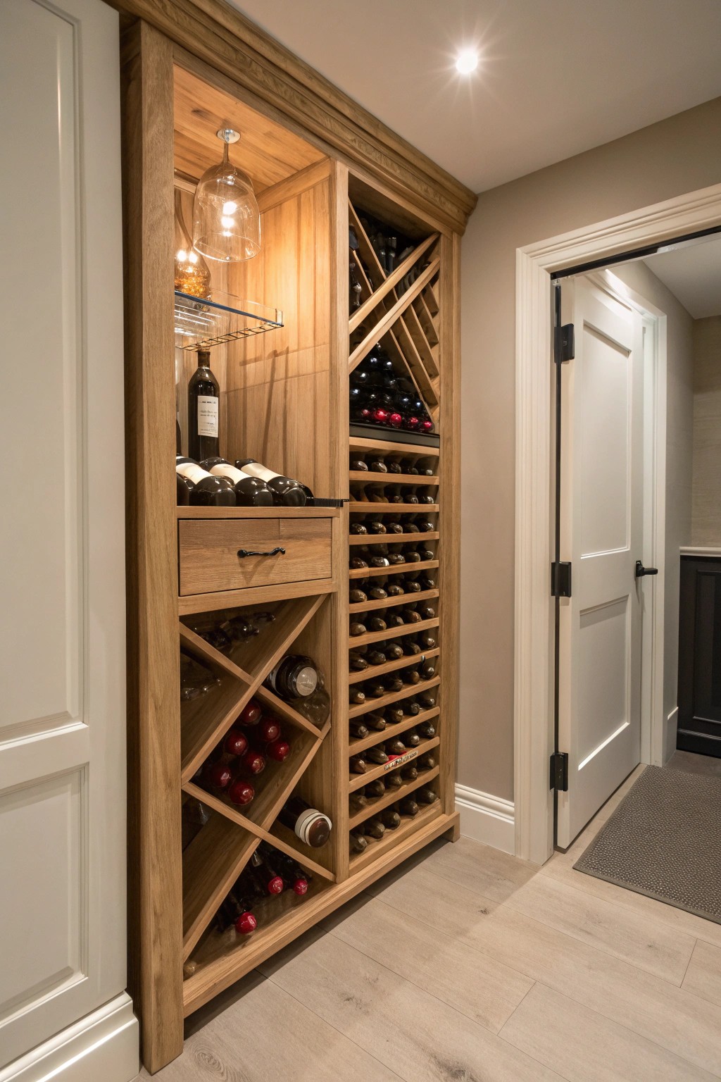A hidden wine cellar closet—where simplicity meets sophistication.